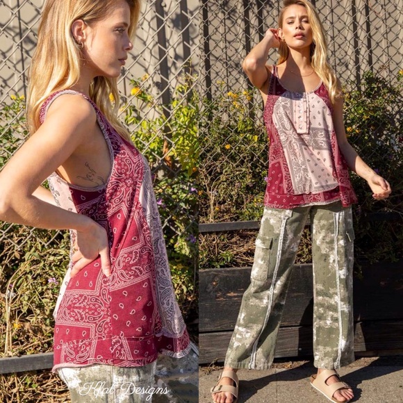 ❤️LAST! Sleeveless Super Soft Knit Paisley Mixed Print Button Detail Top! - Picture 3 of 8